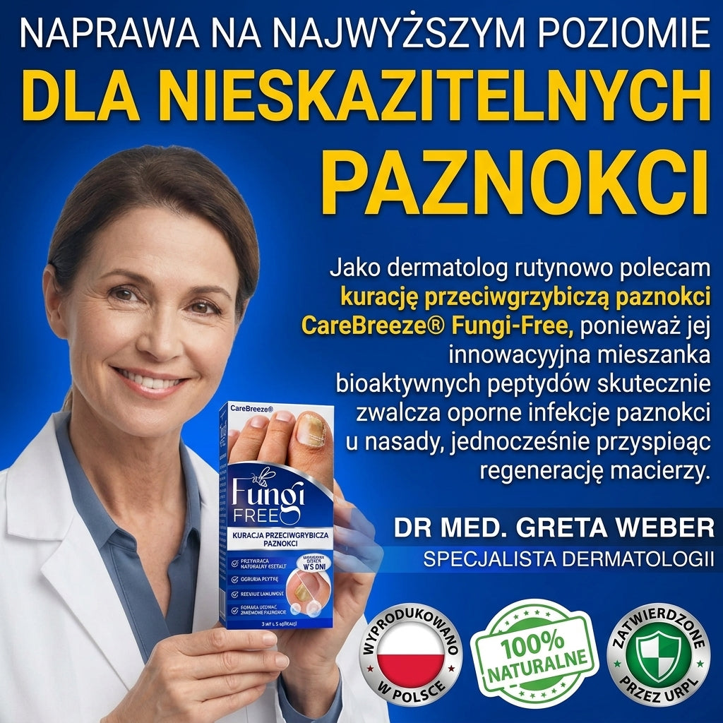 🇪🇺 Certyfikowany w UE 👩‍🔬 CareBreeze® Fungi Free – Intensywna Kuracja do Paznokci na Bazie Jadu Pszczelego 🥉