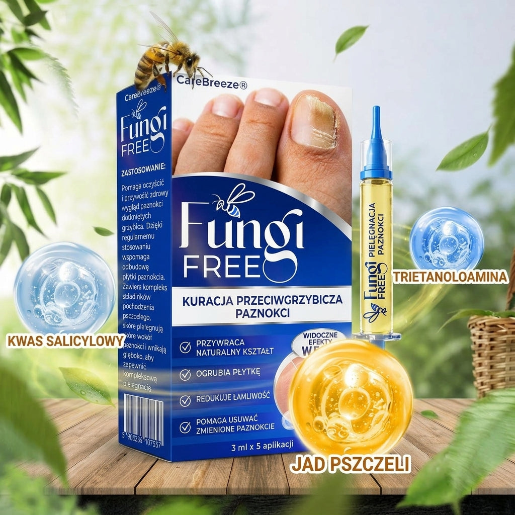 🇪🇺 Certyfikowany w UE 👩‍🔬 CareBreeze® Fungi Free – Intensywna Kuracja do Paznokci na Bazie Jadu Pszczelego 🥉