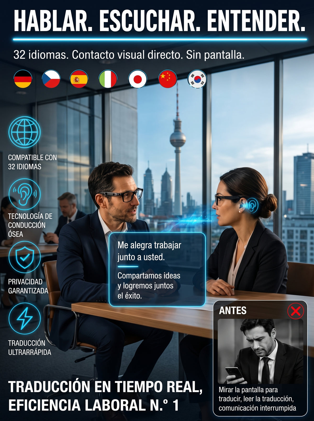 👓 Inteligentne okulary AI z kamerą 8 MP – tłumaczenie w czasie rzeczywistym na ponad 160 języków, Bluetooth i inteligentne funkcje AI 🏆